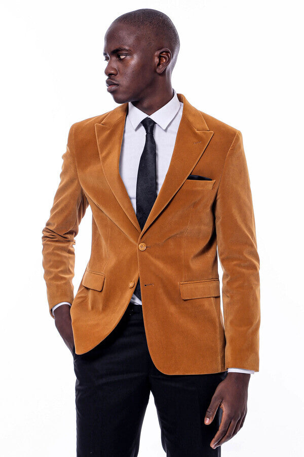 Blazer de terciopelo amarillo con solapas anchas - Wessi