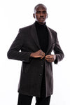 Wide Pointed Collar Smoked Over Knee Men Coat - Wessi
