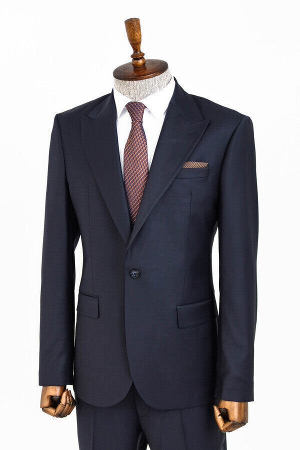 Wool Navy Blue Men Suit - Wessi