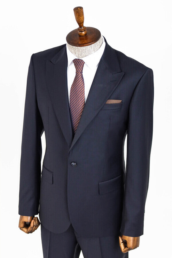 Wool Navy Blue Men Suit - Wessi