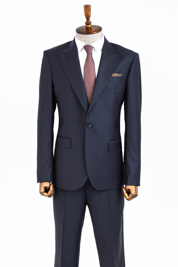 Wool Navy Blue Men Suit - Wessi