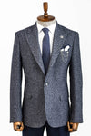 Blazer azul marino ajustado con estampado de lana para hombre - Wessi