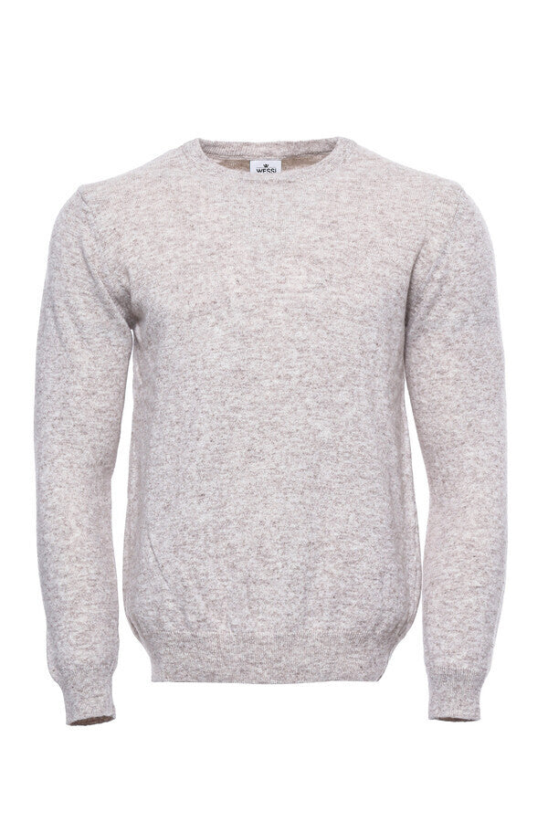 Wool Plain Beige Knitwear Men's Sweater - Wessi