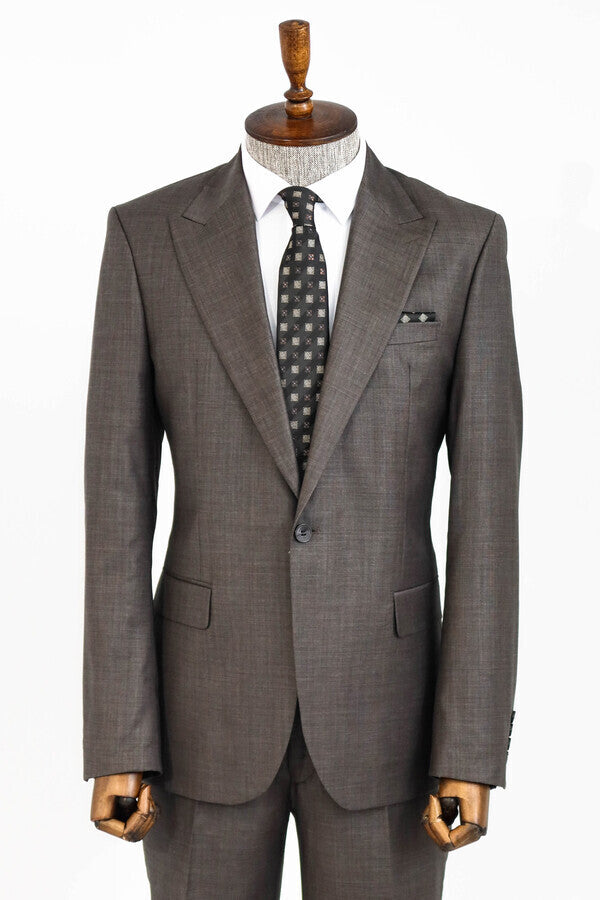 Wool Slim Fit Brown Men Suit - Wessi