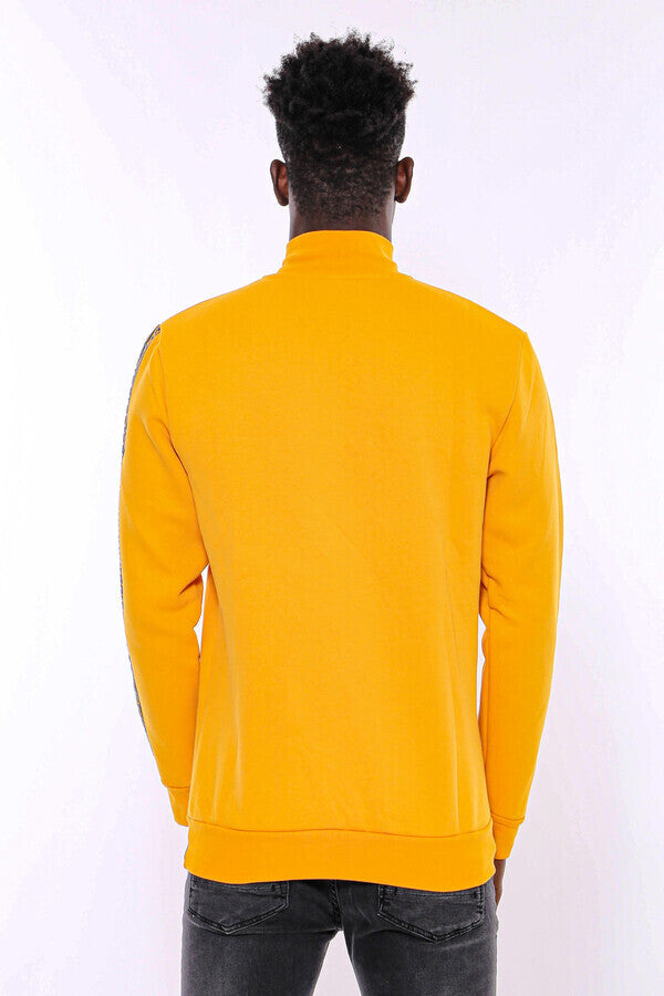 Yellow Mandarin Collar Patterned Sweatshirt - Wessi